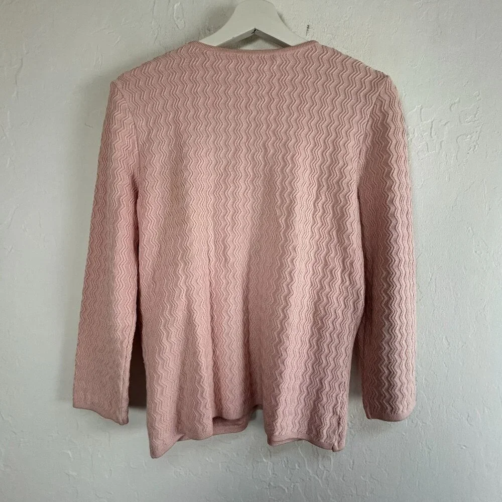Cable & Gauge Womens Pink Cardigan Sweater Medium Zip Beaded Sequin Embellished